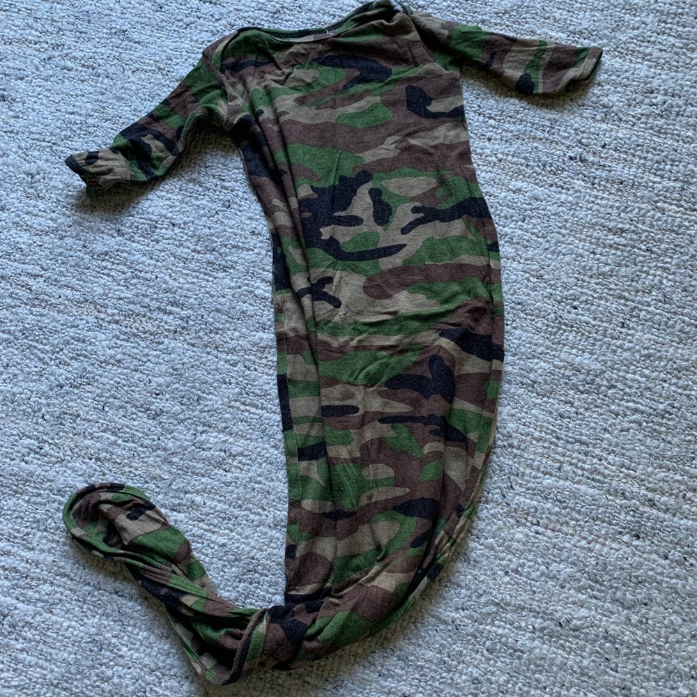 Cozy’s camo knotted gown